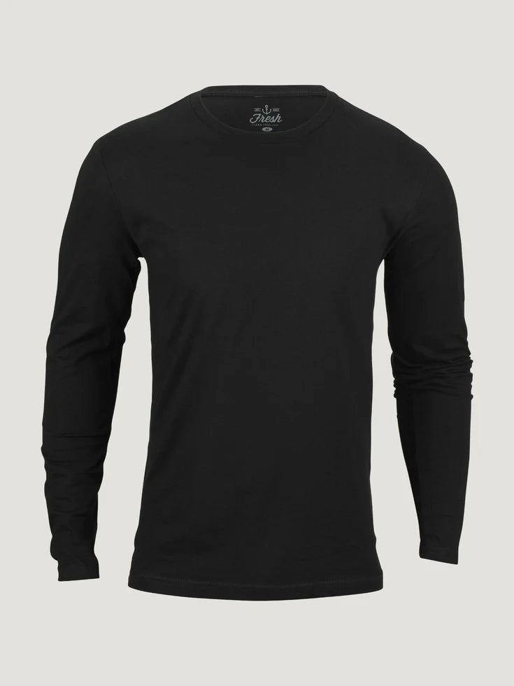100% cotton long-sleeved crew-neck T-shirt - Black