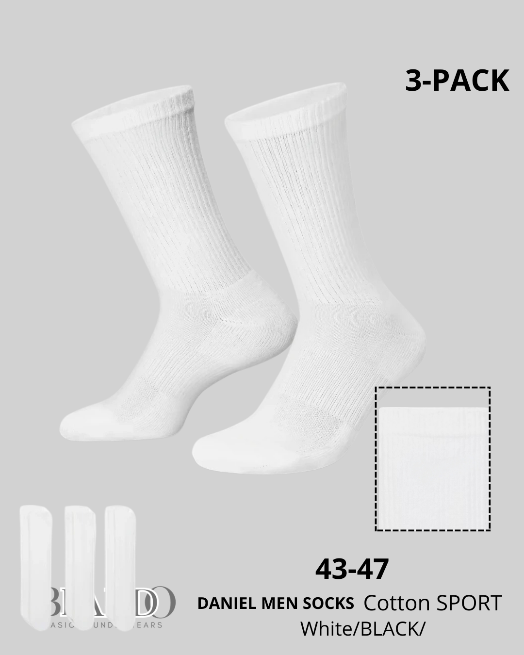White Essential Sports Socks (DANIEL D.C) - 3 Pack