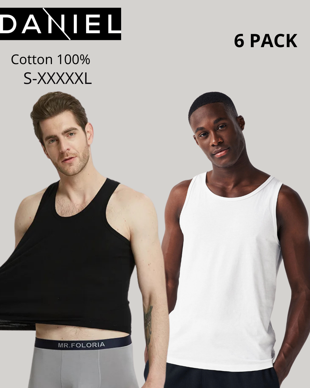 6 Pack DANIEL Cotton 100% Men's A-shirt Ribbed Tank Top Undershirt - GRAY