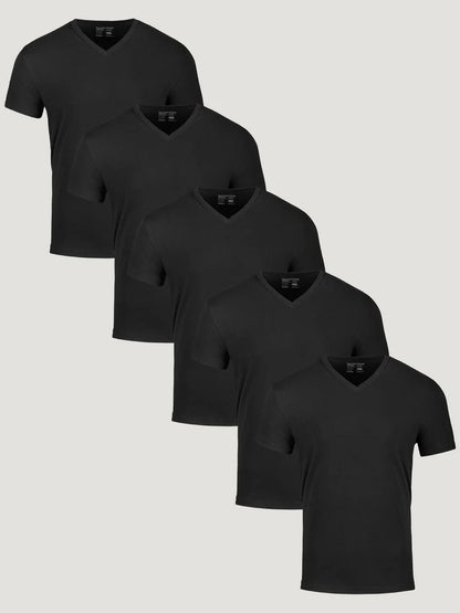 5-Pack - All Black Cotton 100% V-Neck