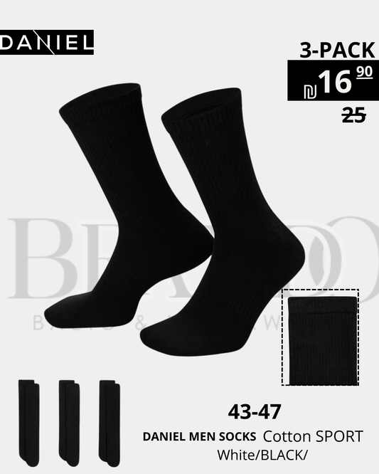 BLACK Essential Sports Socks (DANIEL D.C) - 3 Pack
