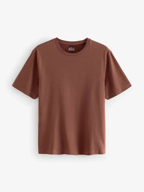 تي شيرت باللون  (بني) المميز  كلاسيك قطني 100% برقبة دائرية عالي الجودة - RB 100% COTTON